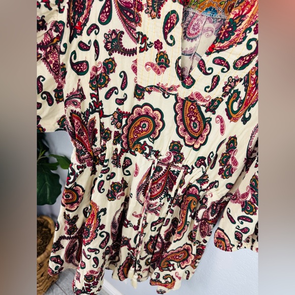 Zara Boho Chic Paisley Print Mini Tassle Mid Sleeve Dres w Quilted V Neck - Picture 5 of 8